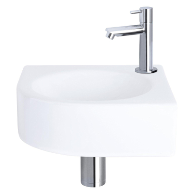 Differnz Cleo Kit lave-mains - 30x30x10cm - Quart de rond - 1 trou de robinet - Robinet droit chromé - Céramique blanche