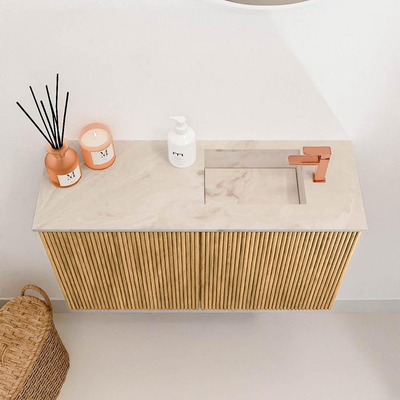 Mondiaz JOYA-DLUX 70cm toiletmeubel - kleur Oak - Wastafel FAYE positie Rechts 1 kraangat kleur Frappe.