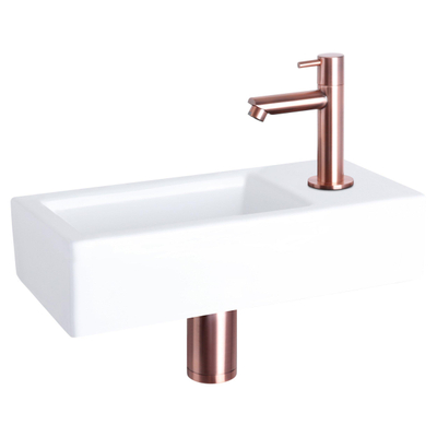 Differnz Ravo kit lave-mains - 38.5x18.5x9.5cm - Rectangulaire - 1 trou de robinet - Robinet en cuivre droit - Céramique blanche