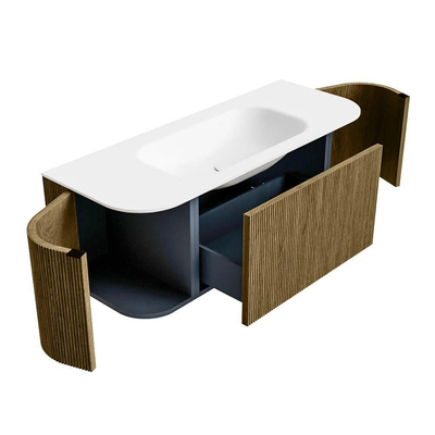 Mondiaz KURVE Badkamermeubelset - 120x46x40cm - 1 lade - 2 deuren - wastafel solid surface - midden - zonder kraangat - Dusk