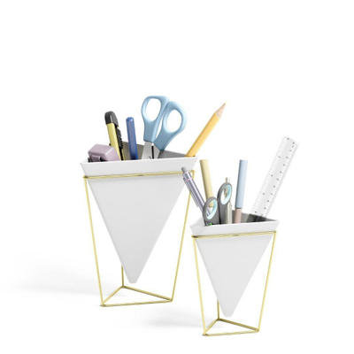 Umbra Trigg plantenhouder 14x16x21cm 2 stuks staand keramiek wit/goud