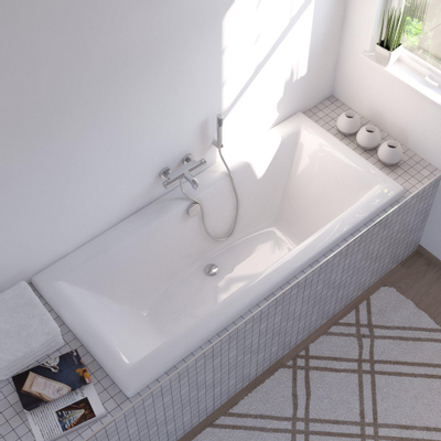 Plieger Corfu baignoire duo 180x80cm acrylique 48cm extra profonde avec pieds blanc inclus évacuation de baignoire et combinaison trop-plein avec bonde et câble 85cm chrome
