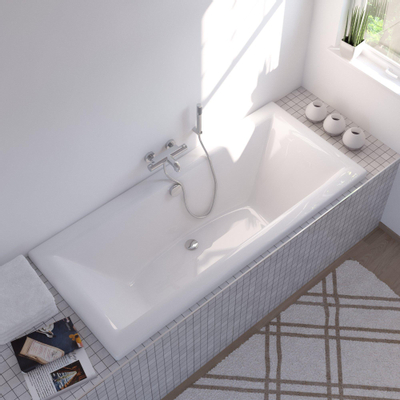 Plieger Corfu baignoire duo 180x80cm acrylique 48cm profond sur pieds blanc avec vidage baignoire et trop plein avec bonde et cable 85cm chrome