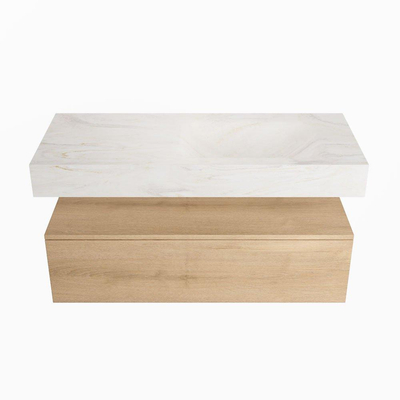 MONDIAZ ALAN - DLUX Badkamermeubelset - 110cm - onderkast - Washed Oak - 1 lade - vrijhangende wastafel - wasbak rechts - 0 kraangaten - Ostra