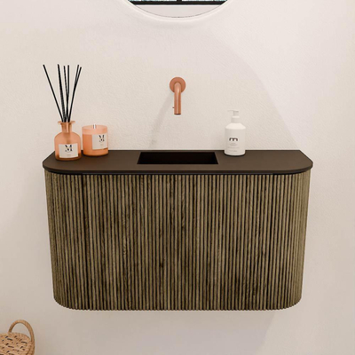 Mondiaz JOYA 73.2cm toiletmeubel - ronding links en rechts kleur Dusk - Wastafel FAYE positie Midden Zonder kraangat kleur Urban.