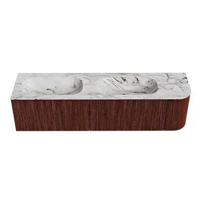 Mondiaz KURVE-DLUX Badkamermeubelset - 175x46x40cm - 2 lade - 1 deur - wastafel solid surface - dubbel / links - zonder kraangat - Ruby
