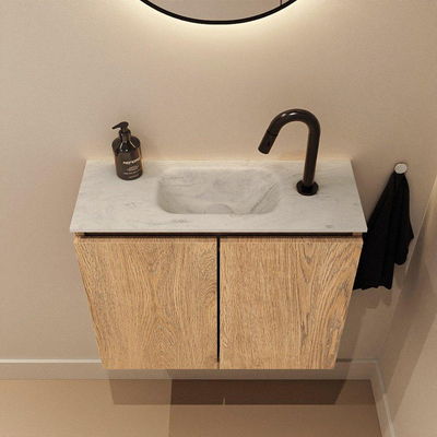 MONDIAZ TURE-DLUX Meuble pour toilettes 60 cm Washed Oak. EDEN lavabo Opalo position milieu. Avec 1 trou de robinet.