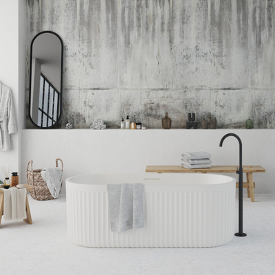 Ideavit Archtec Baignoire îlot - 170x75x60cm - Rock Texture - avec trop-plein - bonde clic clac - pieds réglables - blanc