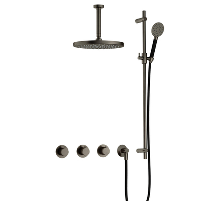 Hotbath Cobber IBS70 Regendoucheset - inbouw - 15cm plafondarm - 30cm ronde hoofddouche - 3 standen handdouche - glijstang - mat/glans verouderd ijzer (zwart)