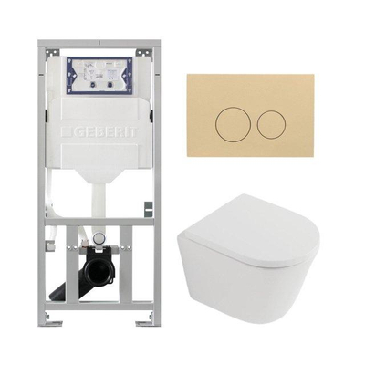 QeramiQ Dely Pack WC - 36.3x51.7cm - à fond creux - sans bride - réservoir encastré Geberit UP320 - abattant WC softclose 35 mm - plaque de déclenchement beige - boutons ronds - blanc mat
