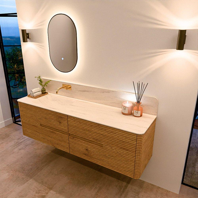 Mondiaz CIRO-DLUX Badkamermeubelset - 170x45x50cm - Solid surface wastafel Meli - 1 wasbak Links - zonder kraangaten - 4 lades - Oak