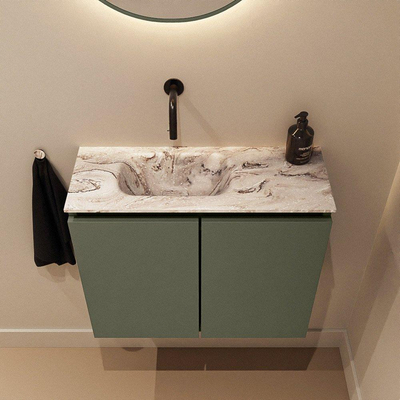 MONDIAZ TURE-DLUX meuble WC 60 cm Army. Lavabo EDEN Glace position gauche. Sans trou de robinet.