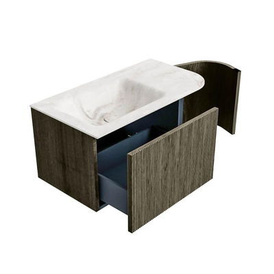 Mondiaz KURVE-DLUX Badkamermeubelset - 85x46x40cm - 1 lade - 1 deur - wastafel solid surface - links - zonder kraangat - Shadow
