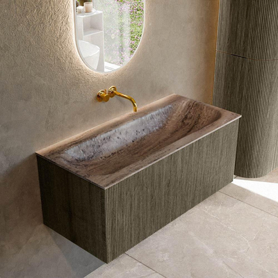 MONDIAZ KURVE-DLUX 100cm meuble de salle de bains couleur Shadow avec 1 tiroir et 0 porte. Lavabo BIG MEDIUM Central sans trou de robinet Oza.