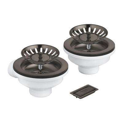 GROHE ensemble bonde à commande manuelle - pour 1 ou 2 éviers - combinaison trop-plein - Hard Graphite brossé (gris foncé mat)