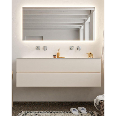 MONDIAZ VICA Ensemble de meuble salle de bain - 150cm - 2 tiroirs - lavabo Cloud double - 0 trous de robinet - solid surface lin