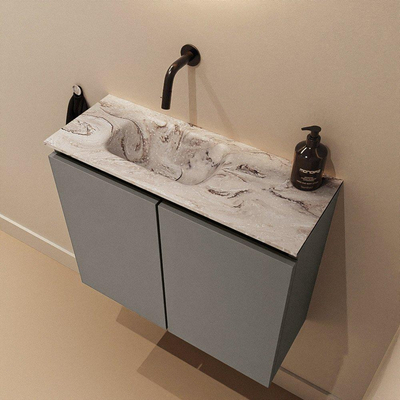 MONDIAZ TURE-DLUX meuble WC 60 cm Smoke. EDEN lavabo Glace position gauche. Sans trou de robinet.