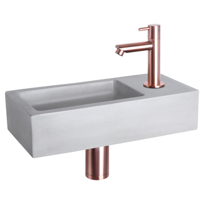 Differnz Ravo fonteinset – 38.5x18.5x9 cm – beton licht grijs – rechte koperen kraan
