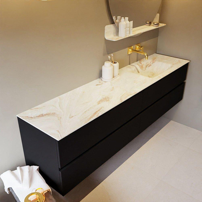 Mondiaz VICA-DLUX ensemble de meuble de salle de bain - 200cm - meuble sous-vasque urbain - 4 tiroirs - lavabo encastré cloud droite - sans trous de robinet - version haute de 60cm - frape