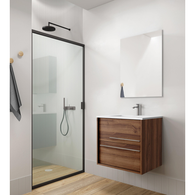 Saniclass Prime Essential Wastafelonderkast - 60x55x46cm - 2 lades - Standaard greep - MDF - noten (hout) incl. Keramische wastafel SHOWROOMMODEL