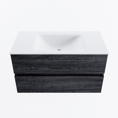 Mondiaz VICA ensemble de meuble de salle de bain - 90cm - meuble sous-vasque Anthracite - 2 tiroirs - lavabo nuage milieu - 1 trou de robinet - version haute de 60cm - talc