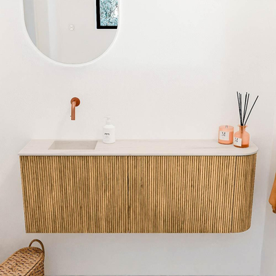 Mondiaz JOYA-DLUX 111.6cm toiletmeubel - ronding rechts kleur Oak - Wastafel FAYE positie Links Zonder kraangat kleur Meli.