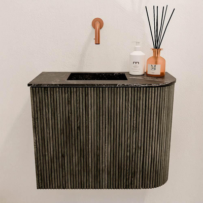 Mondiaz JOYA-DLUX 51.6cm toiletmeubel - ronding rechts kleur Shadow - Wastafel FAYE positie Links Zonder kraangat kleur Lava.