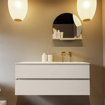 Mondiaz VICA-DLUX ensemble de meuble de salle de bain - 120cm - meuble sous-vasque lin - 2 tiroirs - lavabo encastrée cloud droite - sans trous de robinet - version haute de 60cm - frape