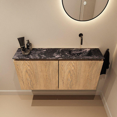 MONDIAZ TURE-DLUX meuble de WC 100 cm Washed Oak. Lavabo EDEN Lava position à droite. Sans trou de robinet.