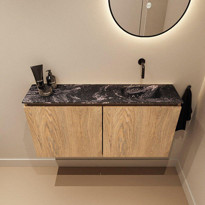 MONDIAZ TURE-DLUX Meuble toilette - 100cm - Washed Oak - EDEN - vasque Lava - position droite - sans trou de robinet