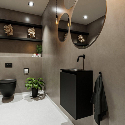 MONDIAZ TURE Toiletmeubel 40x23x50cm met 0 kraangaten 1 deuren urban mat Wastafel Eden rechts Solid Surface Zwart