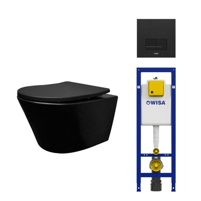 Wiesbaden Vesta Ensemble WC sans bride 52cm mat noir Wisa réservoir encastré abattant WC softclose et quickrelease avec plaque de commande mat noir