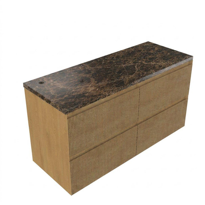 Saniclass Holz Atelier Ensemble de meuble de salle de bains - 120x45x63cm - Plan de toilette en pierre naturelle Noche dark emperador - 2 trous de robinetterie - 2 tiroirs - chêne natural mat (bois)