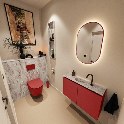 MONDIAZ TURE-DLUX 80cm toiletmeubel Fire. EDEN wastafel Glace positie midden. Met 1 kraangat.