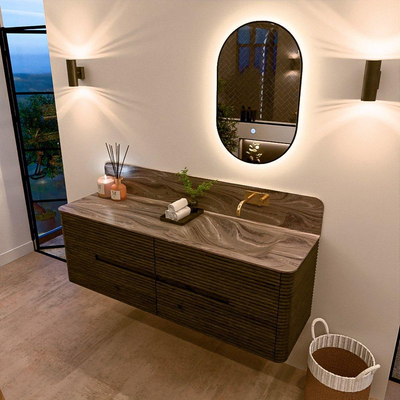 Mondiaz CIRO-DLUX ensemble de meubles de salle de bains - 150x45x50cm - plan vasque solid surface Sombra - 1 vasque à droite - sans trous de robinetterie - 4 tiroirs - Shadow