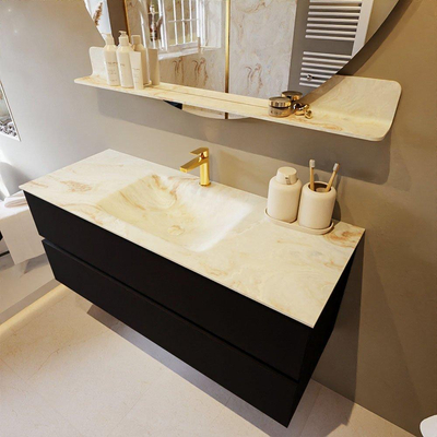 Mondiaz VICA-DLUX Ensemble de meuble de salle de bain - 120cm - meuble sous-vasque urban - 2 tiroirs - lavabo encastré cloud milieu - 1 trou de robinet - version haute de 60cm - frape