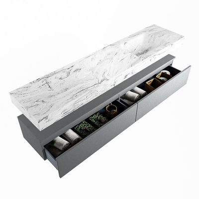 Mondiaz ALAN-DLUX Ensemble de meuble - 200cm - meuble Plata mat - 2 tiroirs - Lavabo Cloud Glace suspendu - vasque Droite - 0 trous de robinet