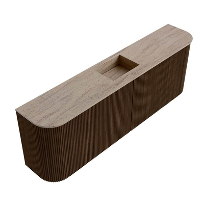 Mondiaz JOYA-DLUX 123.2cm toiletmeubel - ronding links en rechts kleur Walnut - Wastafel FAYE positie Midden Zonder kraangat kleur Saba.