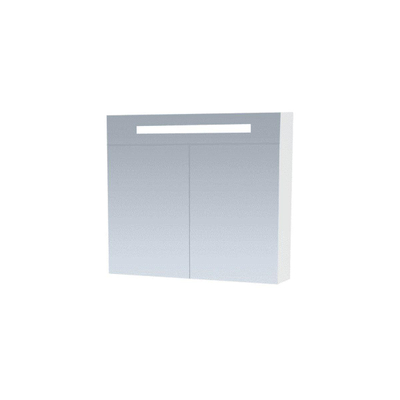 Saniclass Double Face spiegelkast 80x70x15cm verlichting geintegreerd met 2 links- en rechtsdraaiende spiegeldeuren MDF hoogglans Wit