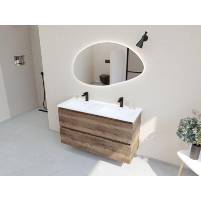 HR Infinity XXL ensemble de meubles de salle de bain 3d 120 cm 2 lavabos en céramique gala white 2 trous de robinet 2 tiroirs charleston
