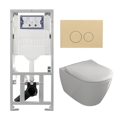 Villeroy & Boch Subway 2.0 Toiletset - inbouwreservoir - diepspoel wandcloset - directflush - slimseat - bedieningsplaat beige - ronde knoppen - wit