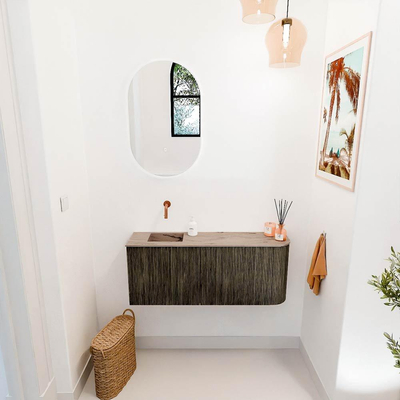 Mondiaz JOYA-DLUX 101.6cm toiletmeubel - ronding rechts kleur Shadow - Wastafel FAYE positie Links Zonder kraangat kleur Arena.