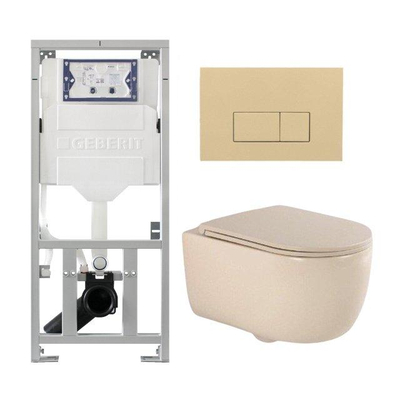 QeramiQ Dely Swirl Pack WC suspendu - 36.3x51.7cm - bâti-support Geberit UP320 - abattant slim - plaque de commande beige - boutons rectangulaires - beige