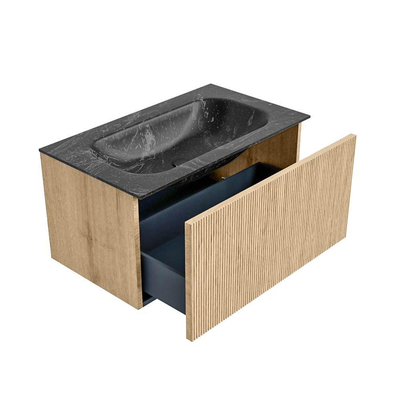 MONDIAZ KURVE-DLUX Meuble de salle de bains 80cm couleur Oak avec 1 tiroir. Lavabo BIG SMALL central sans trou de robinetterie couleur Lava.