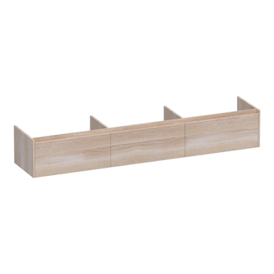 BRAUER Embrace meuble sous-lavabo - 219.8x35x45.5cm - avec 3 tiroirs à fermeture douce - sans poignées - 0 découpes pour siphon - chêne massif - lattes en chêne blanc