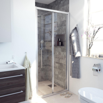 Marenza Fold Porte pliante - 80x190cm - verre de sécurité 6mm - profilé alu - anti-calcaire - chrome