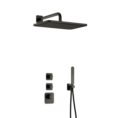 Hotbath Gal IBS40 regendoucheset inbouw - 2 functies - 35cm wandarm - 27cm rechthoekige hoofddouche - Gunmetal geborsteld PVD