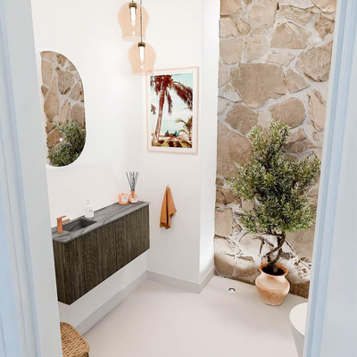 Mondiaz JOYA-DLUX 90cm toiletmeubel - kleur Shadow - Wastafel FAYE positie Links 1 kraangat kleur Sombra.