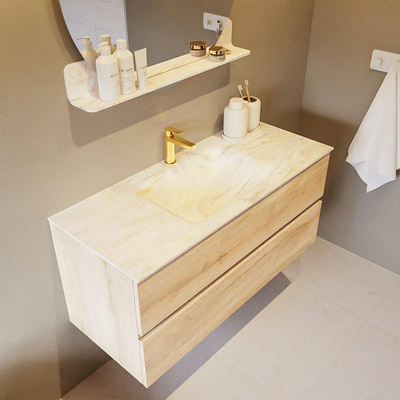 Mondiaz VICA-DLUX Ensemble de meuble de salle de bain - 110cm - meuble sous-vasque chêne blanchi - 2 tiroirs - lavabo encastré nuage milieu - 1 trou de robinet - version haute 60cm - ostra