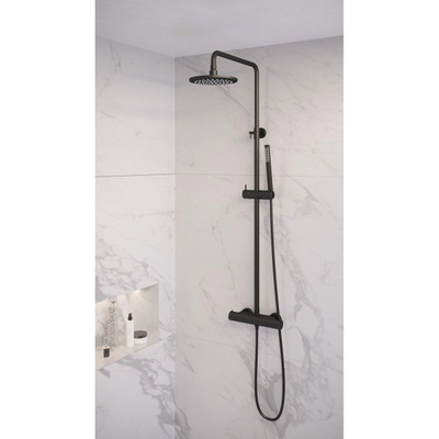 Brauer Black Edition Colonne de douche avec mitigeur thermostatique douche de tête 20cm et douchette stick noir mat
